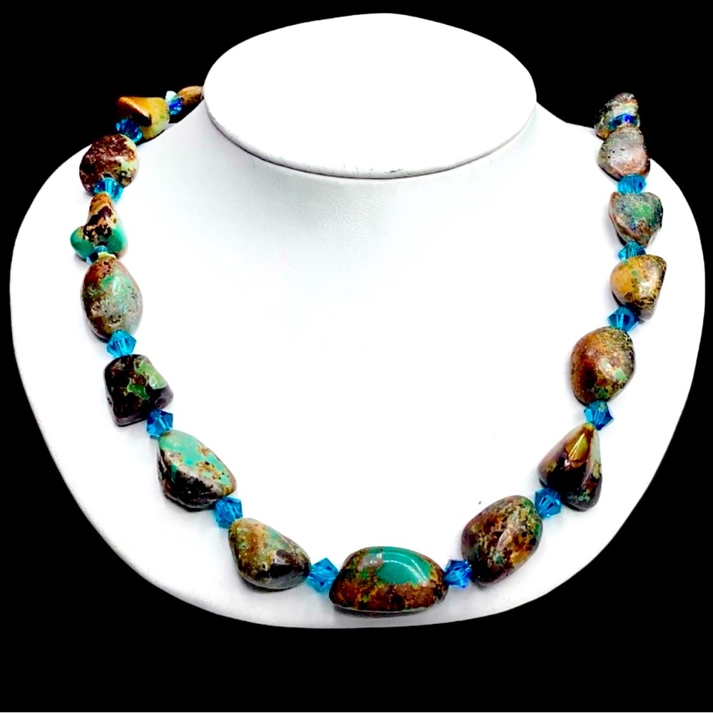 Hand-Crafted, TURQUOISE & BLUE CRYSTAL Necklace
